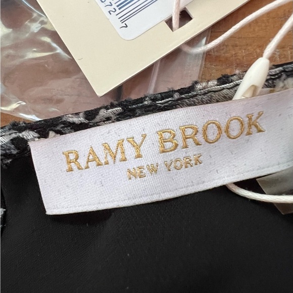 Ramy Brook Myla Mini Dress Black Houndstooth Burnout Multi Ruched Faux Wrap NWT - Picture 15 of 16